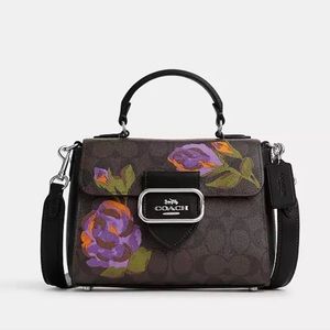 NWT! Coach Morgan Top Handle Satchel Signature Canvas Wih Rose Print